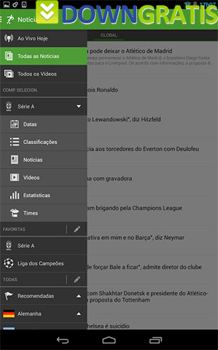 Tela do THE Football App